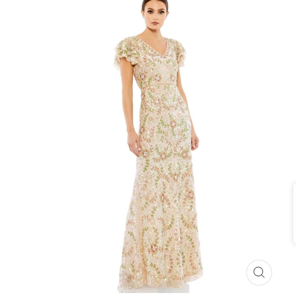 Mac Duggal Beaded Flutter Sleeve Gown